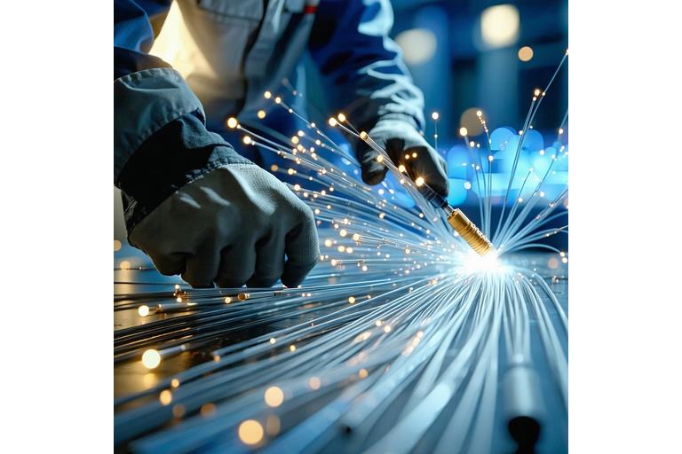 Tecnico che installa cavi in fibra ottica